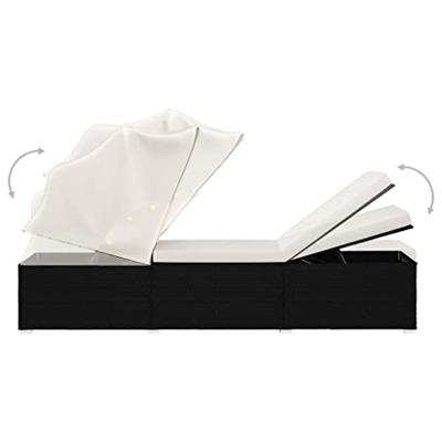 Ligbed met luifel en kussen poly rattan crmewit