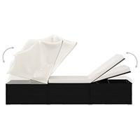 Ligbed met luifel en kussen poly rattan crmewit - thumbnail