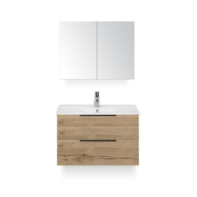 Seville Badmeubelset 80 cm - Natuur Eiken Edge greep - Wastafel Enjoy - met Spiegelkast