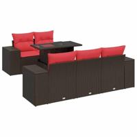 6-delige Loungeset met kussens poly rattan acacia bruin - thumbnail