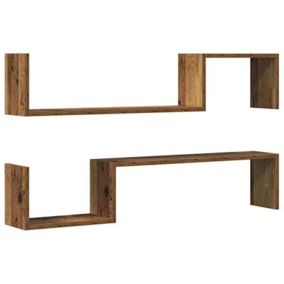 Wandschappen 2 st 100x15x20 cm bewerkt hout oud houtkleurig