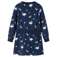 Kinderjurk met lange mouwen zwanenprint 128 marineblauw - thumbnail