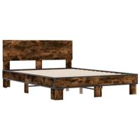 Bedframe bewerkt hout metaal gerookt eikenkleurig 140x190 cm - thumbnail