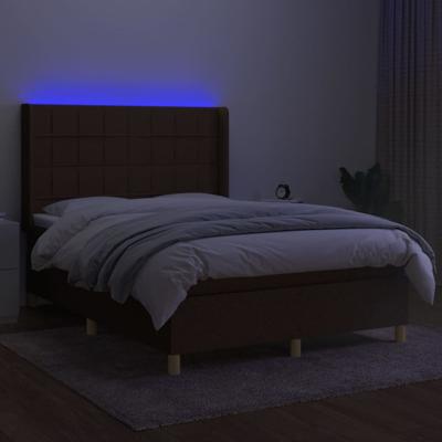 Boxspring met matras en LED stof donkerbruin 140x200 cm - thumbnail