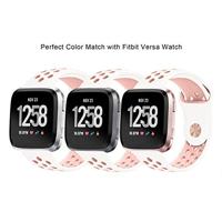 Fitbit Versa 1 / 2 & Lite sportbandje - Maat: Large - Wit + Roze - thumbnail