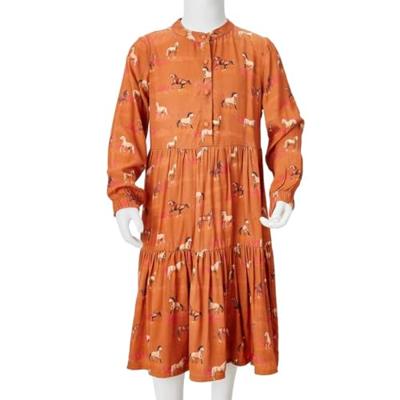 Kinderjurk met paardenprint 128 cognackleurig
