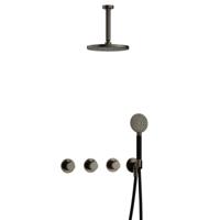 Hotbath Cobber - CB7067 - Inbouw Regendoucheset - Verouderd Ijzer - 2 Stopkranen - Thermostatisch - Plafondbuis 15 cm - Hoofddouche 200 mm - Ronde Handdouche 3 Standen - Waterbesparend - thumbnail