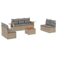 8-delige Loungeset met kussens poly rattan beige - thumbnail