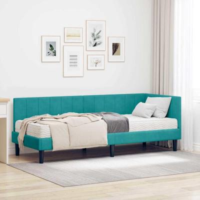 Hoekbedframe met matras Turquoise 80 x 200 cm Fluweel