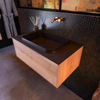 Badkamermeubelset Mondiaz Erin 80 cm met 1 Lade met RIDGE Wastafel Midden Urban Zonder Kraangaten Greeploos Mat Washed Oak - thumbnail