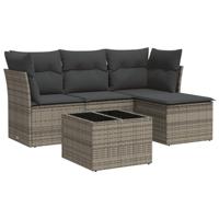 4-delige Loungeset met kussens poly rattan grijs - thumbnail