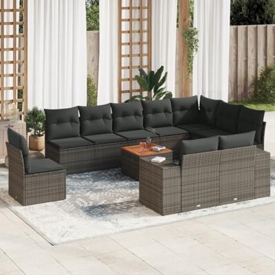 11-delige Loungeset met kussens poly rattan grijs