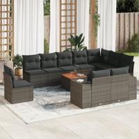 11-delige Loungeset met kussens poly rattan grijs - thumbnail