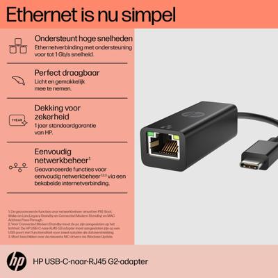 HP USB-C, Netwerk Adapter [1x USB-C stekker - 1x RJ45-bus] USB-C - RJ45 Adapter G2