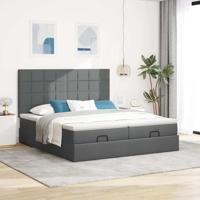 Ottoman bed met matrassen 200x200cm stof donkergrijs - thumbnail