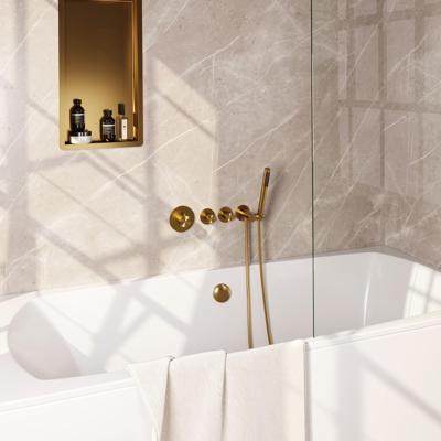 Brauer Stripe thermostatische inbouw badkraan SET 01 met badvulcombinatie en staaf handdouche en doucheslang en wandaansluitbocht goud geborsteld PVD