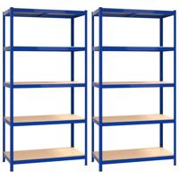 VidaXL Opbergrek 5-laags 2 st staal & bewerkt hout blauw - thumbnail