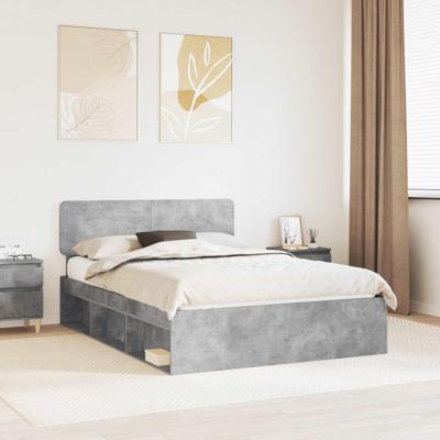 Bedframe met hoofdeinde Beton 140 x 190 cm Massief grenenhout