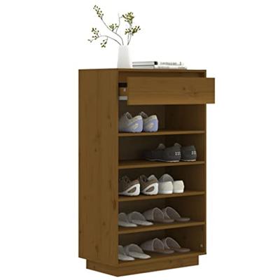 VidaXL Schoenenkast 60x34x105 cm massief grenenhout honingbruin VidaXL Schoenenkast 60x34x105 cm massief grenenhout honingbruin