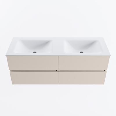 MONDIAZ VICA 130cm badmeubel onderkast Linen 4 lades. Wastafel CLOUD dubbel zonder kraangat, kleur Talc.