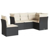 5-delige Loungeset met kussens poly rattan zwart - thumbnail