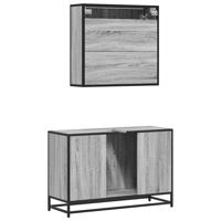 2-delige Badkamermeubelset bewerkt hout grijs sonoma eikenkleur - thumbnail