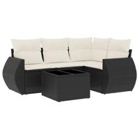 5-delige Loungeset met kussens poly rattan zwart - thumbnail