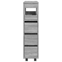 Badkamerkast smal met wielen bewerkt hout grijs sonoma eiken - thumbnail