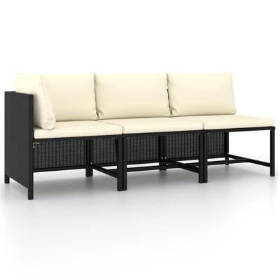3-delige Loungeset met kussens poly rattan zwart 3-delige Loungeset met kussens poly rattan zwart