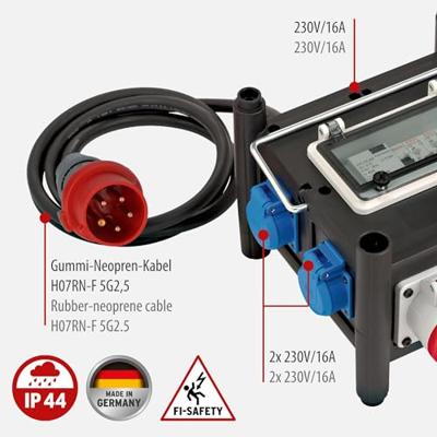 Brennenstuhl Compacte rubberen stroomverdeler BSV 3 FI/16 2 IP44 2m H07RN-F 5G2,5 - 2xCEE16A, 5x230V - 1153690200 - thumbnail