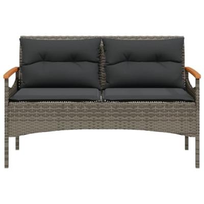 Tuinbank met kussens 116x62,5x74 cm poly rattan grijs - thumbnail
