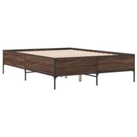 Bedframe bewerkt hout metaal bruin eikenkleur 120x190 cm - thumbnail