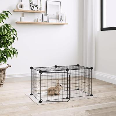 VidaXL Huisdierenkooi met deur 8 panelen 35x35 cm staal zwart VidaXL Huisdierenkooi met deur 8 panelen 35x35 cm staal zwart
