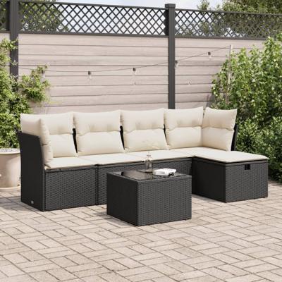 5-delige Loungeset met kussens poly rattan zwart 5-delige Loungeset met kussens poly rattan zwart