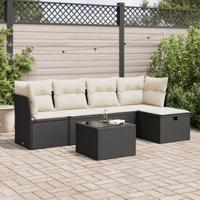 5-delige Loungeset met kussens poly rattan zwart - thumbnail