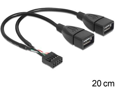 Delock 83292 USB-kabel USB 2.0 Shrouded header 8-polig, USB-A bus 0.20 m Zwart UL gecertificeerd