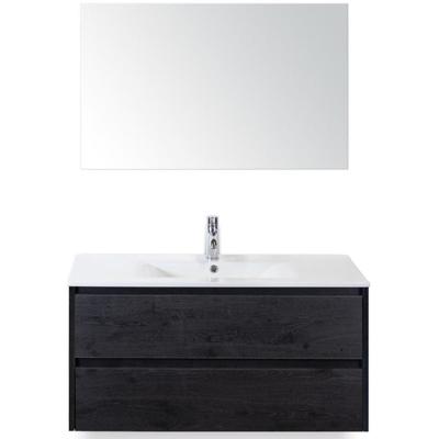 Dante Badmeubelset 100 cm - Black Oak - Keramische Wastafel Wit Enjoy met Spiegel
