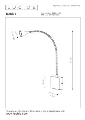Lucide BUDDY - Bedlamp / Wandlamp - LED - 1x4W 4000K - Zwart