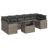 8-delige Loungeset met kussens poly rattan grijs - thumbnail