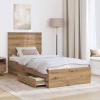 Bedframe met hoofdeinde Artisan Eiken 90 x 190 cm Bewerkt hout - thumbnail