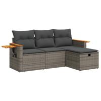 4-delige Loungeset met kussens poly rattan grijs - thumbnail