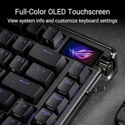 ASUS ROG Azoth Extreme draadloos mechanisch gamingtoetsenbord - 75% TKL, aluminium chassis, koolstofvezelplaat, verstelbare pakkingbevestiging, kleur OLED-touchscreen, ROG NX Sneeuw Lineaire