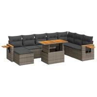 9-delige Loungeset met kussens poly rattan acacia grijs - thumbnail