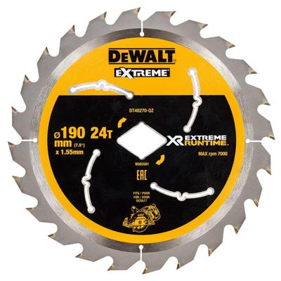 DeWalt Accessoires Extreme Runtime Cirkelzaagblad voor DCS577 190mm 24T (ruitvormig asgat) - DT40270-QZ DeWalt Accessoires Extreme Runtime Cirkelzaagblad voor DCS577 190mm 24T (ruitvormig asgat) - DT40270-QZ