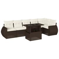 7-delige Loungeset met kussens poly rattan bruin - thumbnail