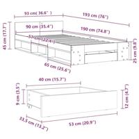 Bedframe met lade bewerkt hout wit 90x190 cm - thumbnail