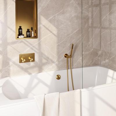 Brauer Gold Edition Thermostatische Inbouw Badkraan Drukknoppen - Badvulcombinatie - Staaf - Doucheslang - Wandaansluitbocht - Handdouche - Goud Geborsteld Pvd