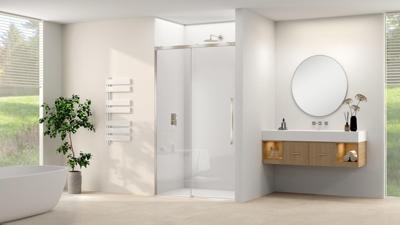 Schuifdeur Van Rijn Products ST09 Aan Vast Deel 180x200 cm 8 mm Helder Glas Softclose Incl. Beslag en Greep Geborsteld RVS Schuifdeur Van Rijn Products ST09 Aan Vast Deel 180x200 cm 8 mm Helder Glas Softclose Incl. Beslag en Greep Geborsteld RVS