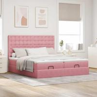 Ottoman bed met matrassen 160x200cm fluweel roze - thumbnail