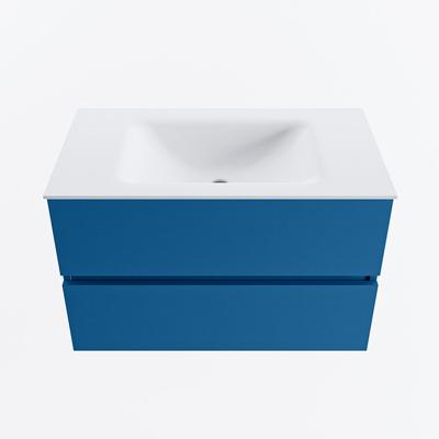 MONDIAZ VICA 80cm badmeubel onderkast Jeans 2 lades. Wastafel CLOUD midden zonder kraangat, kleur Talc.